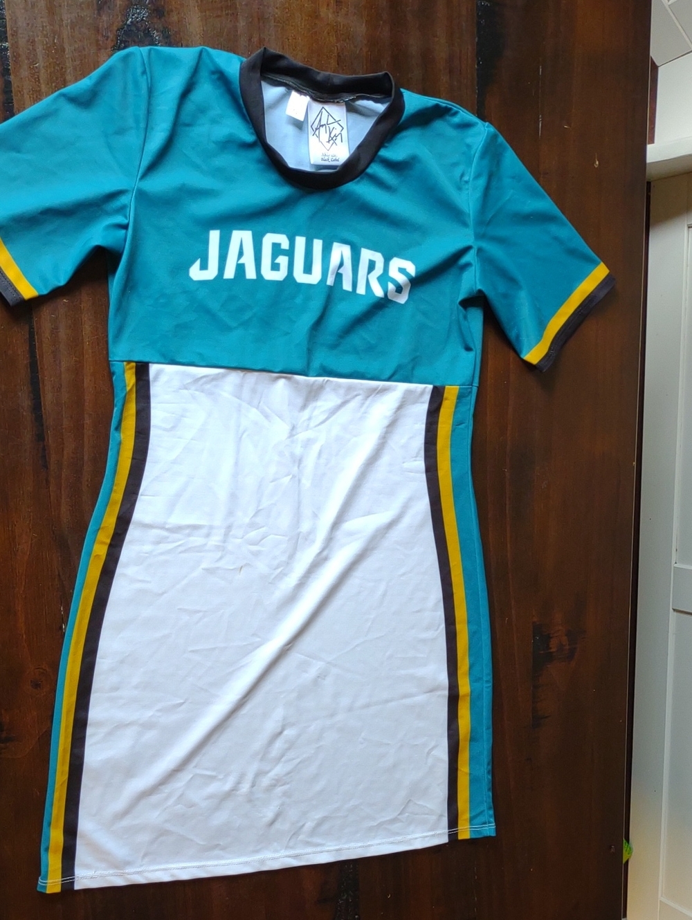 Black Label Teal, White & Gold Jaguars Short Sleeve Mini Dress